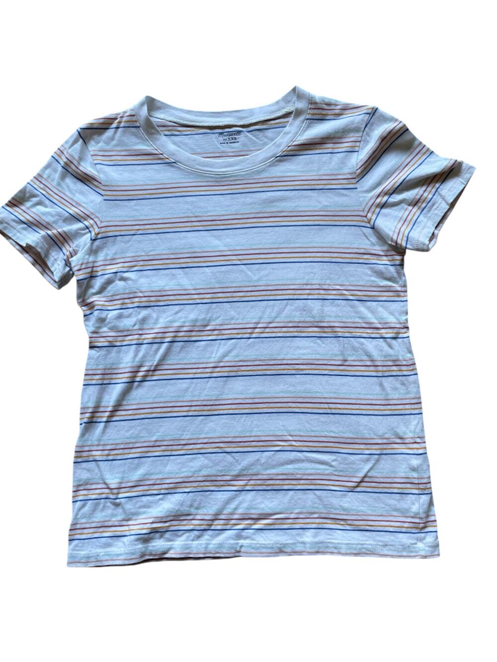 Retro Rainbow Strip T-Shirt Size XXS Cotton Academia, Layering Skate Rink Pride